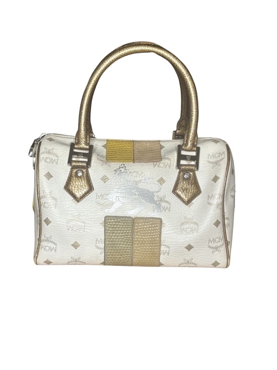 MCM Handbags - MCM Visetos Leather-Trimmed Boston Bag